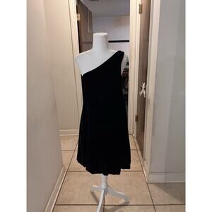 Diane Von Furstenberg Elisano One Shoulder Silk Velvet Bubble Dress Black Sz.4